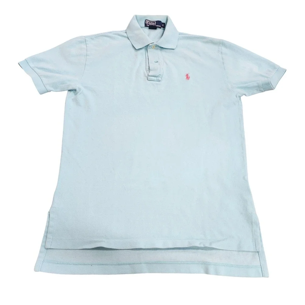 Polo Ralph Lauren Mens Small Light Blue Short Sleeve Pique Polo Shirt Pink Pony